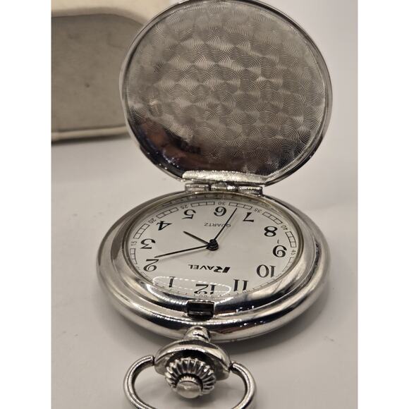 RAVEL POCKET WATCH-Chrome Lid/Clip-SILVER R1001.04. New Battery - Picture 3 of 6